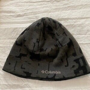 Columbia camo knit beanie hat unisex child reversible gray black